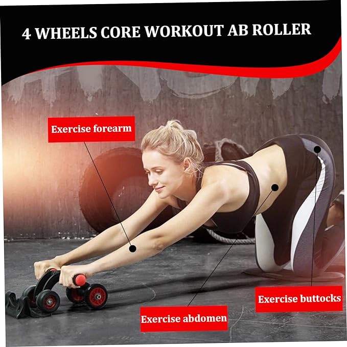 Ab Roller Automatic Rebound Abs Trainer 4 Wheels Heavy Duty Abdominal Wheel with Kneeling Mat Non-slip Low Noise Core Workout Ab Roller Wheel for Men Women