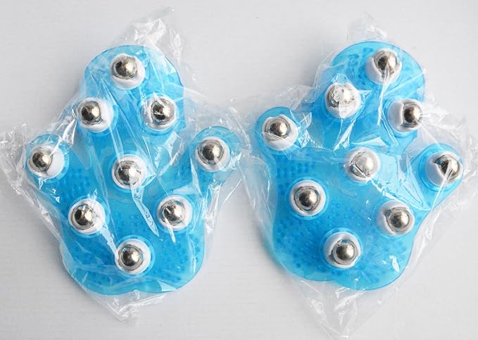2 PCS Glove Massager Palm Shaped Handheld Massage Tool with Roller Balls for Muscle Back Neck,Portable (Blue)