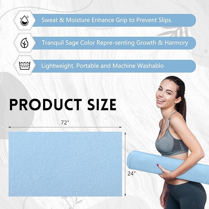 Breling 4 Pack 72" x 24" Hot Yoga Towel Non Slip Microfiber Mat Towel Sweat Absorbent Soft Pilates Mat Essentials for Hot Yoga Pilates Exercise(Blue)