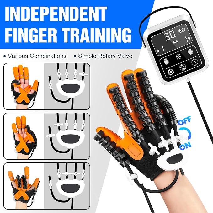 Hand Rehabilitation Robot Gloves, 3rd Generation Portable USB Chargeable Hand Stroke Recovery Equipment, 4 Modes & 9 Strength Levels Robot Hand Gloves For Hemiplegia Hand Therapy, Right hand M