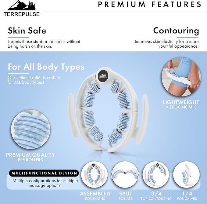 Anti Cellulite Roller & Lymphatic Drainage Massager | Deep Tissue Fascia Blaster & Muscle Roller | Tool for Sore Arms, Legs, Shoulders, Stomach & Buttocks (Blue)