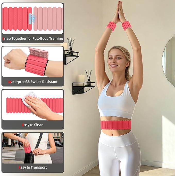 Abahub Wearable Wrist & Ankle Weights Set of 2, Stackable Magnetic Weighted Bracelet for Women, Waterproof Silicone Arm Leg Weights for Home Gym Workout, Running, Yoga & Pilates