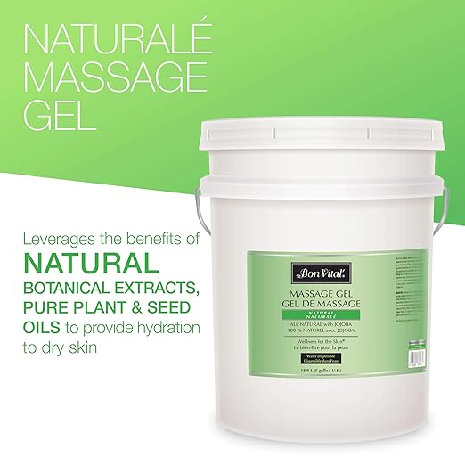 Bon Vital' Naturale Massage Gel, 5 Gallon Pail, Hypoallergenic & Paraben-Free, Natural Massage Lotion Alternative with Botanical Extracts, Lightweight & Non-Greasy Formula, for Sensitive Skin