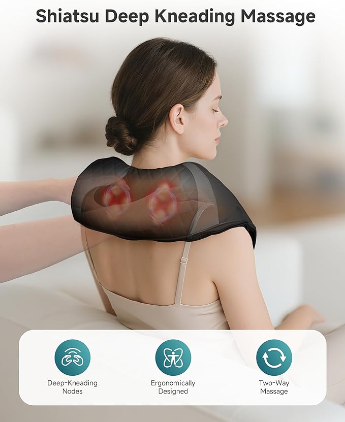 Snailax Cordless Neck Massager with Heat, Rechargeable Shiatsu Neck Back Massager for Pain Relief Deep Tissue, 4D Knead Shoulder Massager Pillow, Gifts/Presents for Mom, Dad, Black
