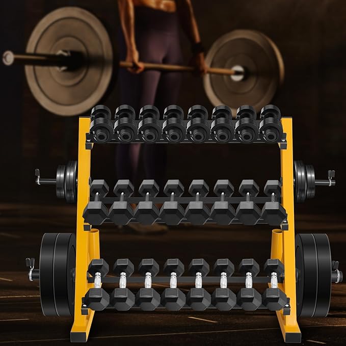 Heavy-Duty Dumbbell Rack, 3 Tier Adjustable Commercial Steel Weight Storage Stand with Rubber Feet for Home Gym, Anti-Deformation, Space-Saving Dumbbell Storage Organizer