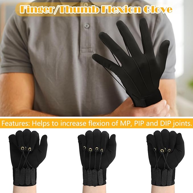 Panitay 2 Pair Traction Exercise Glove Hand Finger Strengthening Thumb Flexion Physical Therapy Glove for Increasing Strength