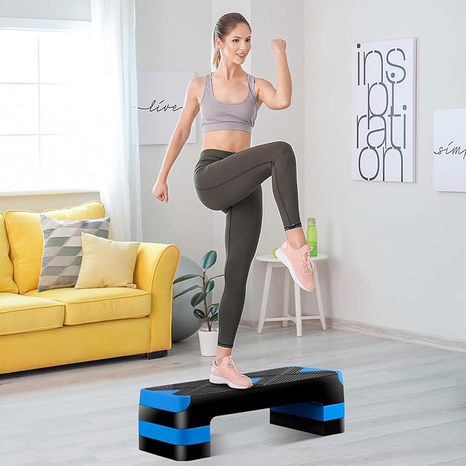26.5 Inch Aerobic Exercise Step Platform for Home Gym, 4” 6” 8”Adjustable Risers for Step up Fitness Workout, Stepper Step Trainer, Green