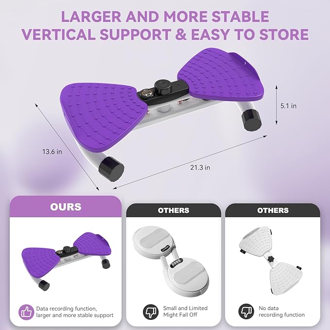 Waist Twister Machine, Adjustable Exercise Twist Board for Women Men, Noiseless Ab Twister for Home Gym Equipment, 330 lbs Capacity | Track Time, Reps, Calories with Digital Display (Purple)