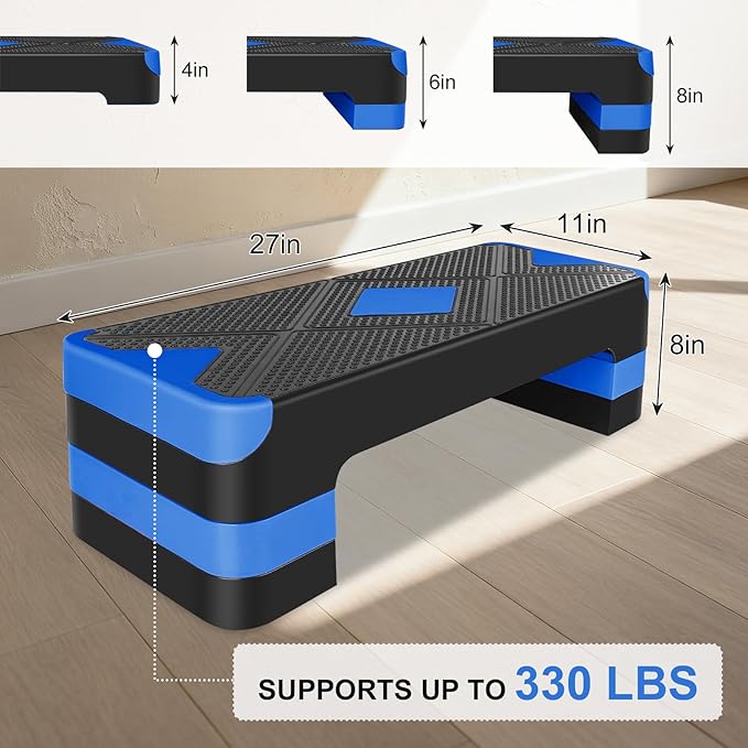 MIUDGIG 27" Exercise Workout Aerobic Step Platform Trainer, Adjustable Fitness 4-6-8in Exercise Stepper Workout with 4 Risers, Aerobics Stepper Workout Stepper for Home Gym Cardio Strength & Training