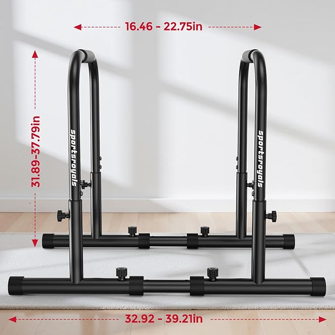 Sportsroyals Adjustable Dip Bar Station, Heavy Duty Parallette & Parallel Bars, 400LBS Stable Dip Stands for Home Gym, Calisthenics & Upper Body Workout Equipment