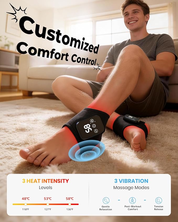 Foot Renew Triple Method Massager, 3 in 1 Cordless & Portable Foot and Ankle Massager with 3 Vibration Modes & 3 Heat Levels, for Heel, Arch, and Ankle Comfort & Relief for Home/Office/Travel (1PC)