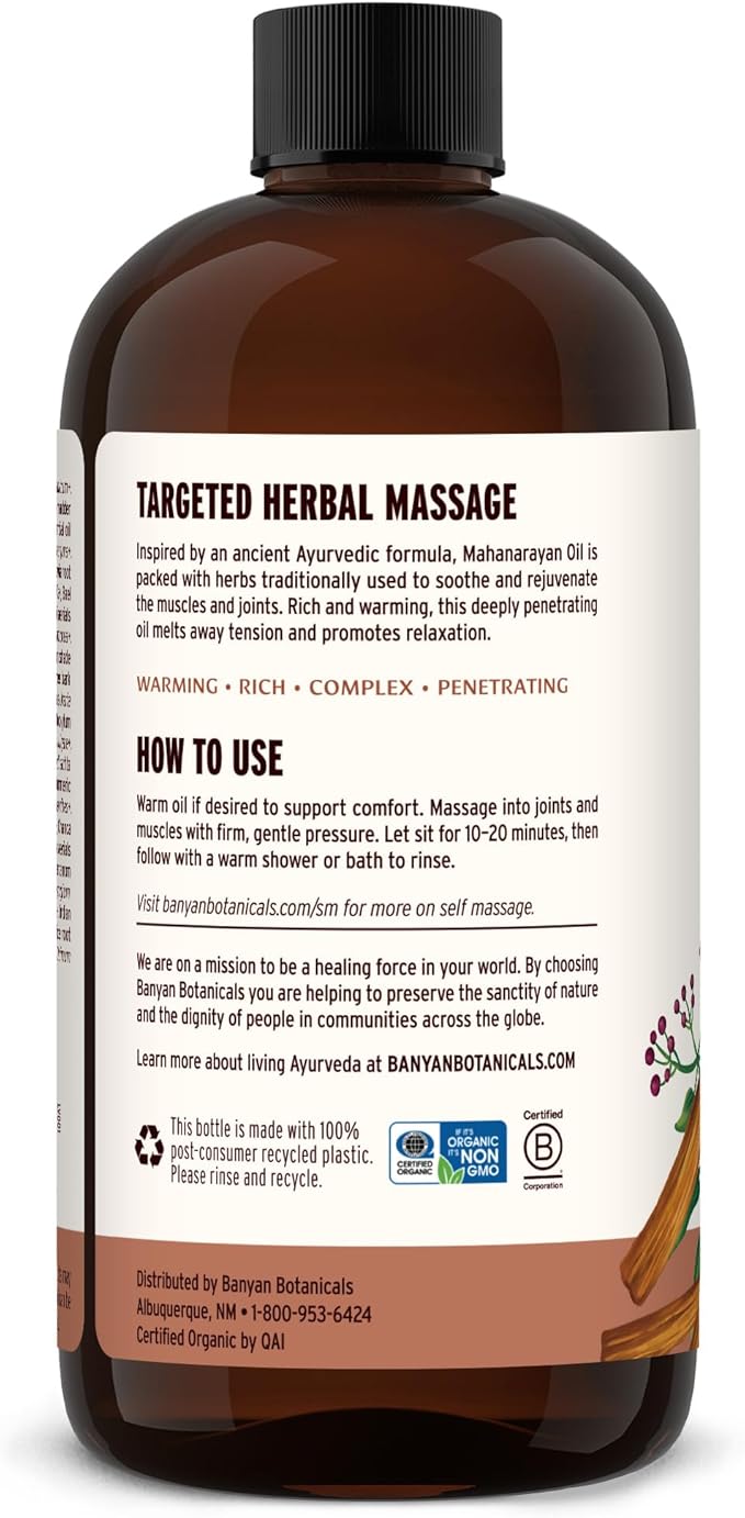 Banyan Botanicals Organic Mahanarayan Oil – Deeply Penetrating Muscle & Joint Recovery Oil – Warming Ayurvedic Massage Oil for Active Mobility & Tissue Resilience – 24 oz – USDA Organic