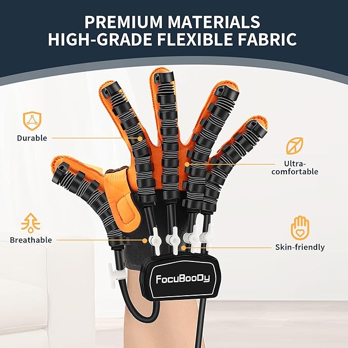 Rehabilitation Robot Gloves Equipment for Stroke Recovery, Hand Strength Exercise, and Adaptive Training Hemiplegic with USB Chargeable Orange (M Size,Right Hand)