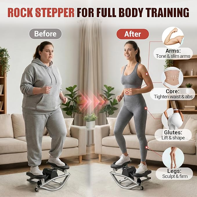 Rock Stepper for Exercise at Home, Rocking Stepper Side to Side with Resistance Bands & Digital Display, 300 LBS Capacity Full Body Workout Low-Impact Knee-Friendly Anti-Slip Side Stepper