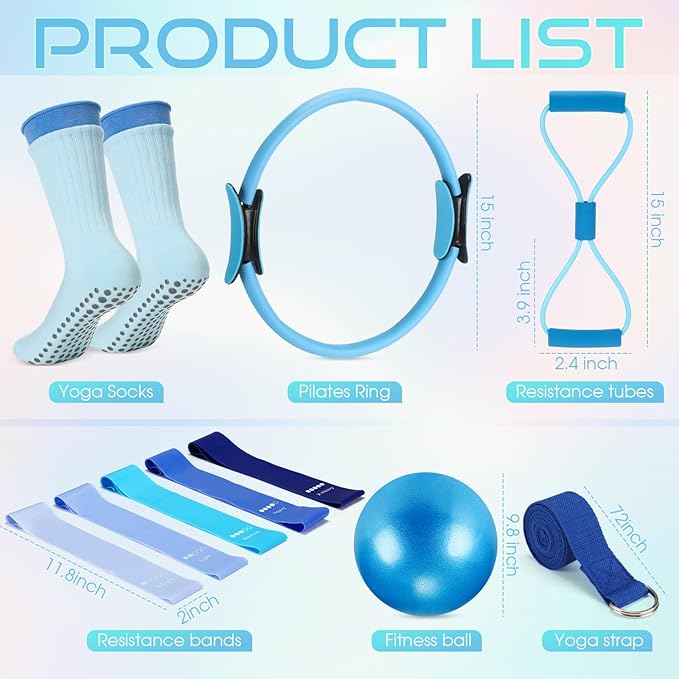 Home Pilates Essentials Kit for Women Pilates Equipment Set with Yoga Ball Resistance Band, Circle, Yoga Ring Circle Set for Beginners Home Workouts Legs Arms and Thighs