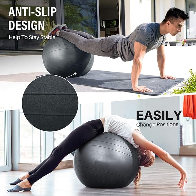 Yoga Ball Office Chair, Home Fitness Yoga Ball Chair, Ergonomic Pilates Balls Desk Chairs with Back and Wheels, Portable Exercise Balls Chairs wiht Anti-Slip Stripes, for Gym, Home(Gray)