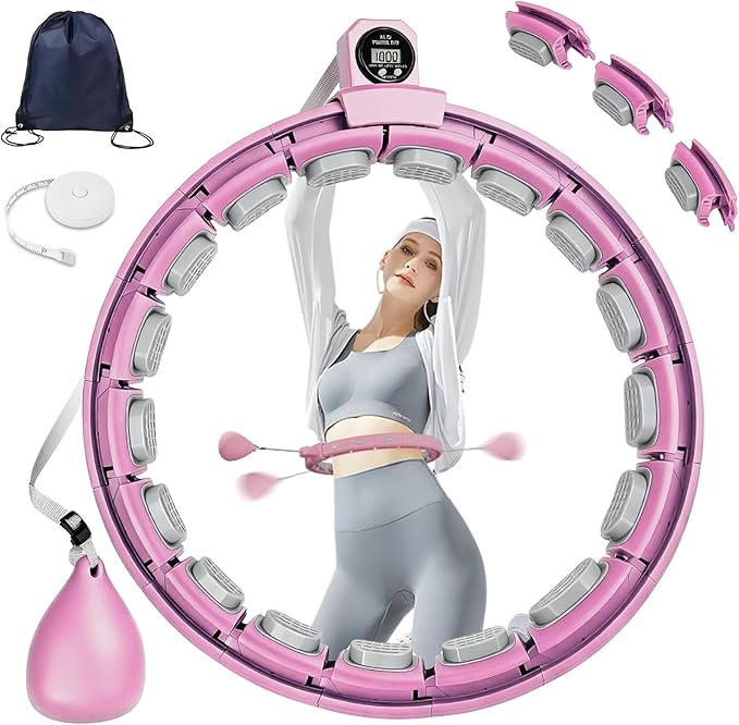 Fit Hoop Weighted Waist Circle/Infinity Hoop with 11/18 Links(30-50 Inch) for Adults Weight Loss，Weighted Hoops for Women,Infinity Hoop with Counter Smart Exercise Equipment