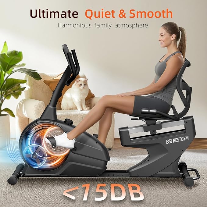 Recumbent Exercise Bike, Recumbent Stationary Bike for Home,Quiet Recumbent Stationary Bikes for Adults & Seniors, 8-Level Resistance, Supports 350LBS, Magnetic Recumbent Bike with Smart APP, LCD Monitor, Heart Rate Handle