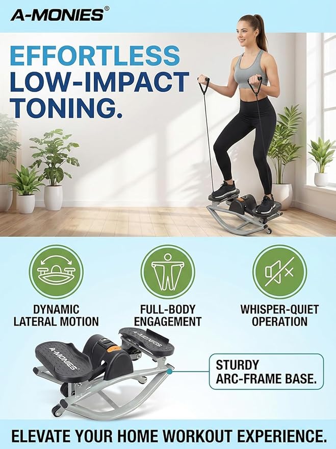 Lateral Rocking Fitness Stepper Home Workout Machine, Low-Impact Lateral Steppers for Knees and Joints, Portable Compact Side-to-Side Steppers for Legs, Glutes, Abs