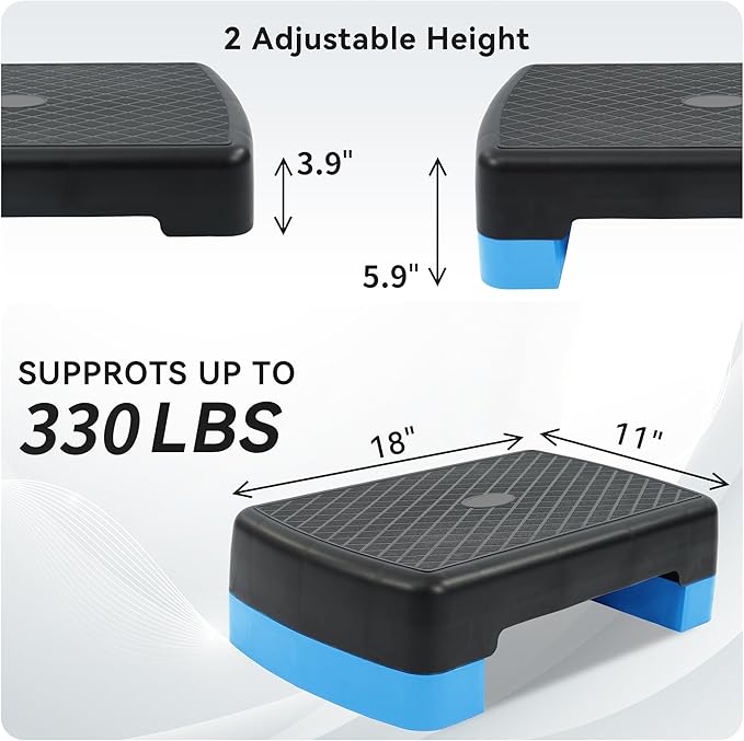 18" Aerobic Exercise Step Platform, Lightweight Portable Step Up Platform Trainer, Adjustable Height 3.9”5.9” for Home Gym