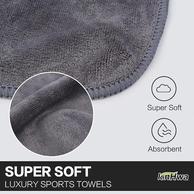 KinHwa Gym Towels for Sweat Absorbent Workout Towels Soft Microfiber Sports Towel Perfect Size for Workouts, Yoga, Running, Biking or Camping 16inch x 31inch 3 Pack… (Gray, 16inchx31inch 6 Pack)