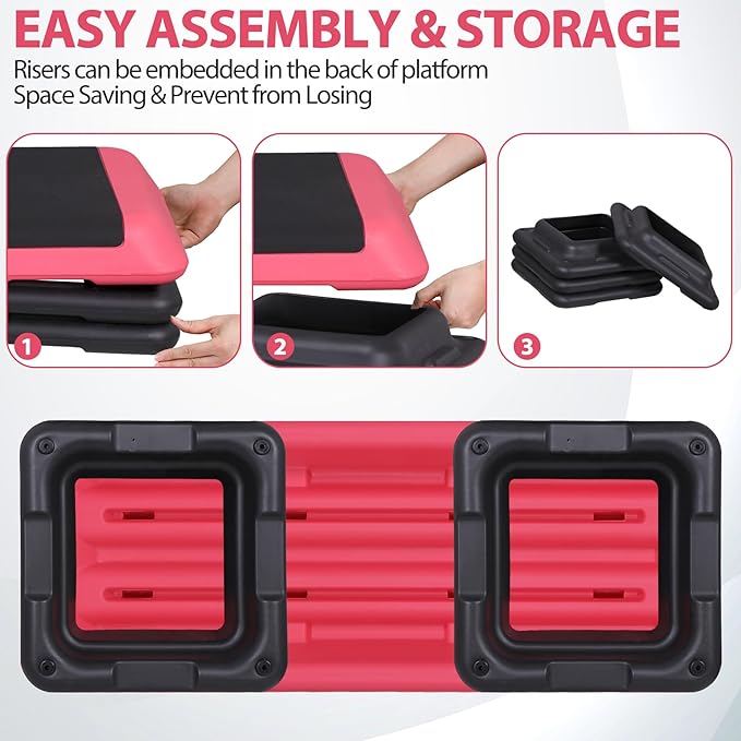Adjustable Workout Aerobic Stepper, Exercise Step Platform Trainer with 4 Risers,Non-Slip Surface for Home Gym Workout Training