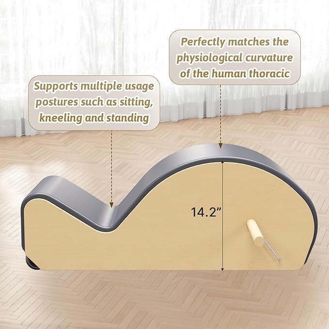 Wooden Gray Pilates Arc with Spine Corrector for Core Strengthening Back Pain Relief, Pilates Spinal Corrector Arch Barrel for Back Flexibility，at Home Reformer Pilates Posture