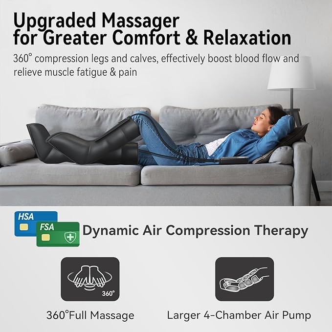 FIT KING Leg Massager, Upgraded Foot and Calf Massager with Air Compression Therapy, Sequential Compression Device Massage Boots for Circulation, Edema, RLS, Pain Relief - 3 Timer Options