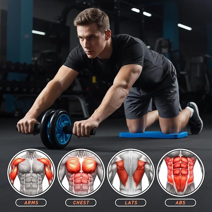 TOMSHOO AB Wheel Roller Kit with Push-Up Bar, Knee Mat, Jump Rope and Hand Gripper - Home Gym Workout for Men Women Core Strength & Abdominal Exercis