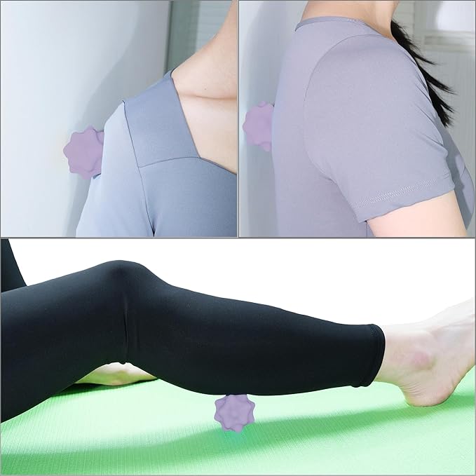 Small Spiky Massage Ball Trigger Point Massage Tool. Solid Bumpy Massager Balls for Deep Tissue Myofascial Release Hand Foot Plantar Fasciitis Pain Relief Knots Acupoint Yoga Fitness 2.2×2.1″(Purple)