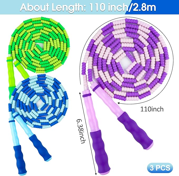 Jump Rope for Kids, 9 Ft Adjustable Jump Ropes for 4 5 6 7 8 10 12, Segmented Soft Beaded Jumping Rope Age 8-12, Tangle Free Skipping Rope for Women Man Fitness Weight Loss