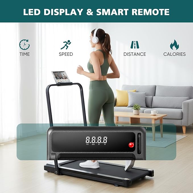 Smug Compact Armless Treadmill, Space Saving Design for Home & Office, Quiet Under Desk Walking Pad, 200 Lbs Capacity 3 in 1 Portable Walking Treadmill