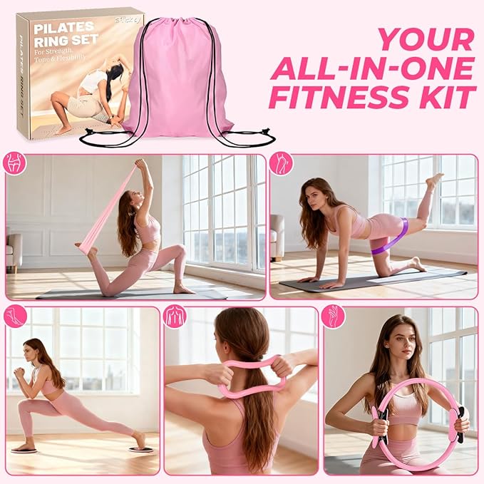 20 Pcs Pilates Ring Set for Women, Magic Circle Pilates Rings 12" with Resistance Bands, Pilates Kit for Home Workouts, Pilates Equipment for Strength, Toning and Flexibility