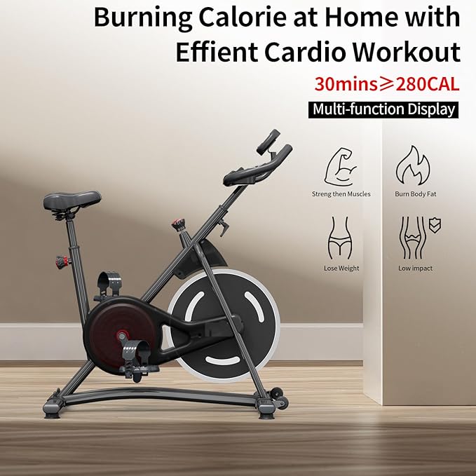 Exercise Bike with Exclusive Heart Rate Sensor and APP Sync, Stationary Bikes for Home with Continuously Variable Resistance, Compact Indoor Cycling Bike with Tablet Mount