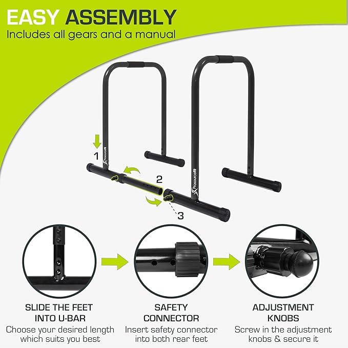 ProsourceFit Dip Stand Station, Heavy Duty Ultimate Body Press Bar with Safety Connector for Tricep Dips