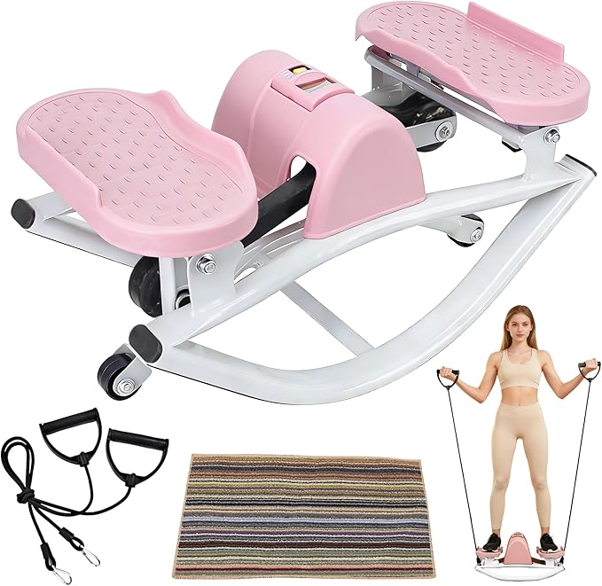 Rock Stepper Machine with Resistance Bands, Side-to-Side Lateral Rocking Fitness Stepper for Knees and Joints, Adjustable Tension Fitness Equipment with LCD Monitor for Home Workout Office
