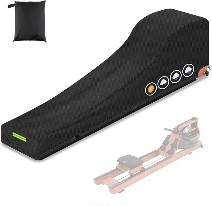 Rowing Machine Cover Fits Concept2 Rower, Fitness Equipment Accessory, 600D Heavy-Duty Waterproof & Fade-Resistant with 50+ UPF UV Shield and WindLock Elastic Hem, Black