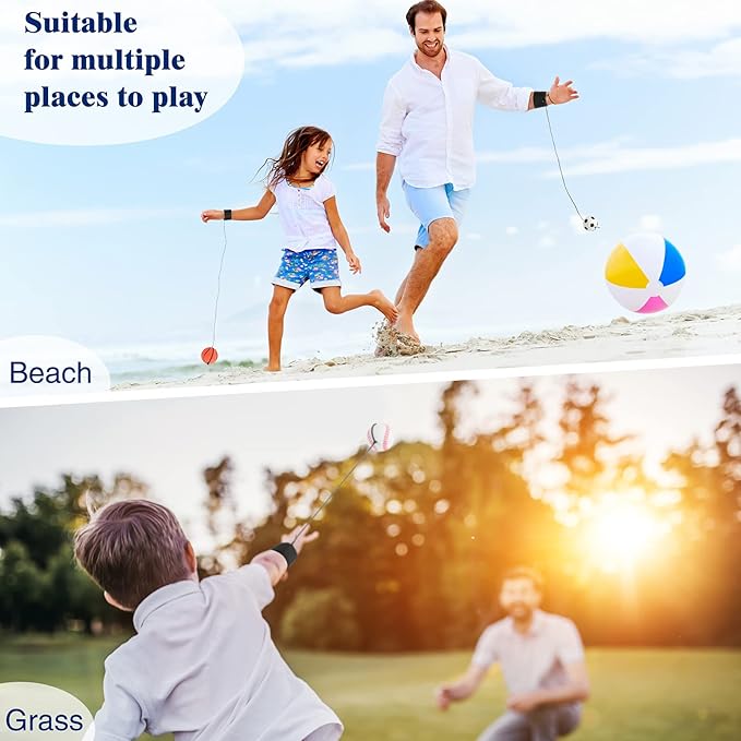 Skylety 6 Pcs Wrist Ball Return Ball on a String with Strap Wristband Sports Rubber Toy Includes Basketball, Baseball and Football for Boys Girls Party Favor Gifts, Exercise or Play
