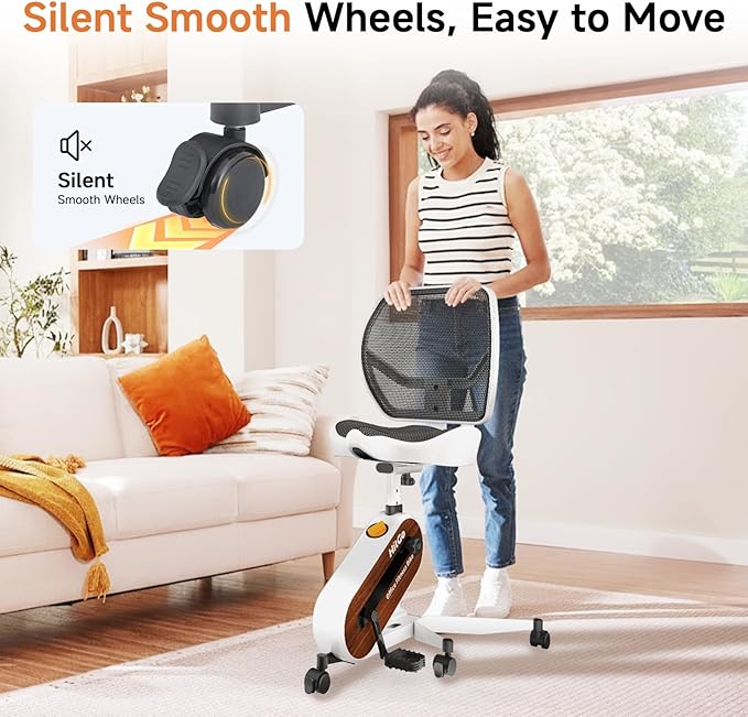 Office Exercise Bike Desk Chair,330 lbs Heavy Duty Under Desk Bike with 9-Level Height Adjustable Seat 24.4"-33.8",8-Level Resistance & Rolling Wheels,Quiet Fitness Chair for Home Office