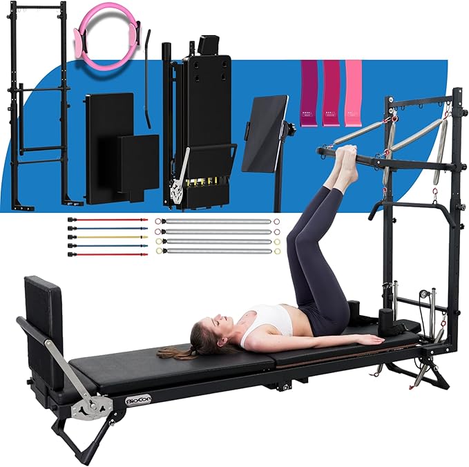 MAX3.0 Foldable 93" Pilates Reformer with Tower, Pilates Machine with Attachable Tower, Pilates Ring & Yoga Bands, Jumpboard, Dual Resistance Springs, Reformers for Home Workout, up to 800 lbs