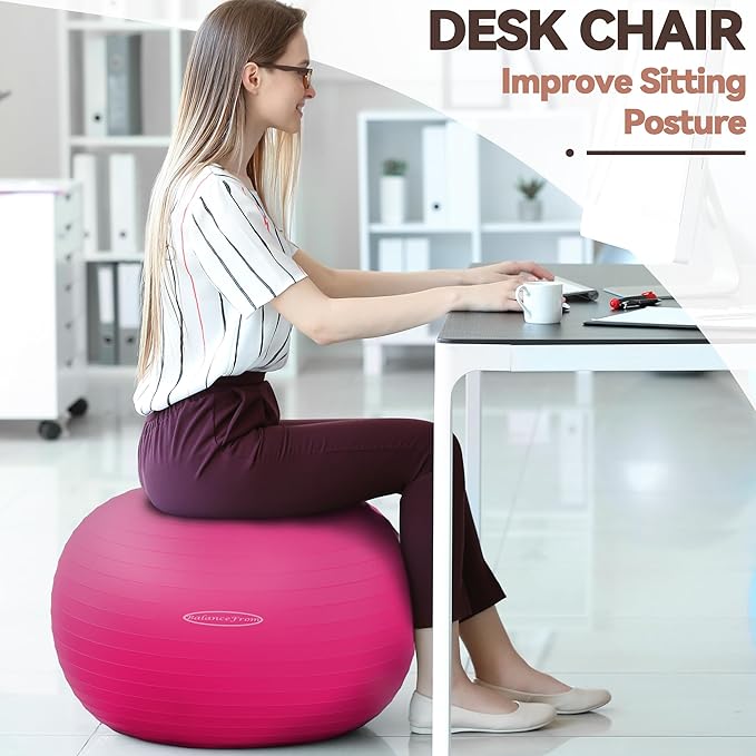 Fitvids Exercise Ball for Fitness, Yoga, Pilates with Quick Pump, Anti-Burst Slip Resistant Balance Ball