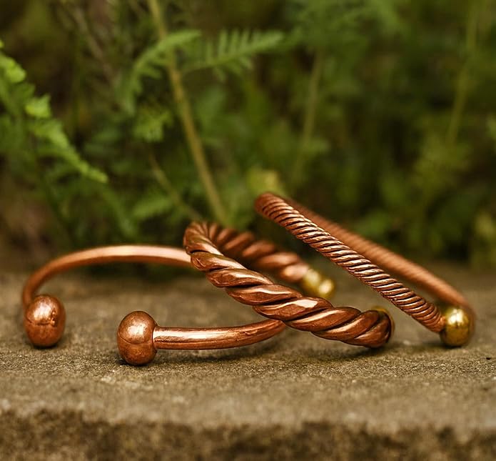 Touchstone copper bracelets | gift for men women |adjustable 100% pure solid real magnetic jewelry | handmade bracelet set combo | rope braided tibetan bangles.