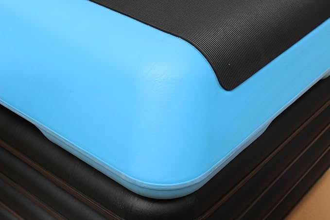 16"x16" High Step Aerobic Platform with 4 Risers, Height-Adjustable Step Aerobics Platform for Home Gym Exercise Fitness Workout Black+Blue
