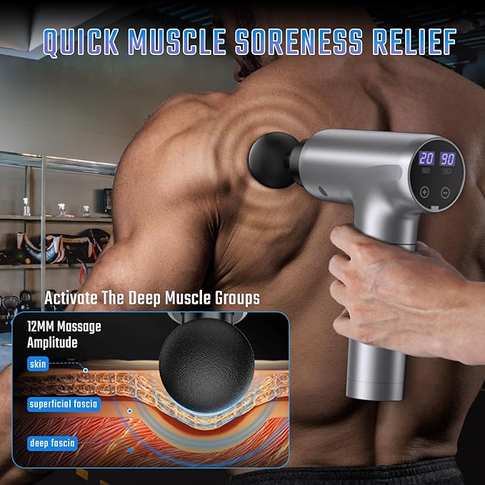 cotsoco Massage Gun Deep Tissue, Muscle Massage Gun with 9 Attachment Heads 20 Speeds & Silent Brushless Motor for Pain Relief, Handheld Percussion Back Massager Gun for Athletes