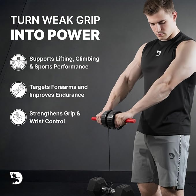 DMoose Fitness Forearm Strengthener & Wrist Roller - 2 in 1 Arm Exerciser with Non-Slip Premium Grip, Durable Nylon Rope - Helps with Elbow Tendonitis, Wrist Recovery & Strength Training