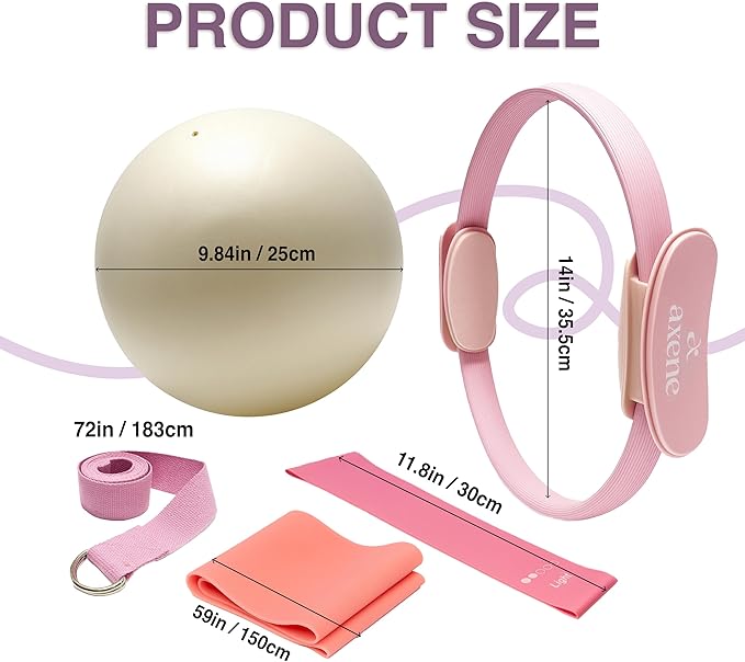 Axene At Home Pilates Kit - Pilates Ring and Ball Set - Pilates Essentials Kit for Women with Mini Ball, Resistance Bands, Exercise Guide & Bag - Kit de Pilates en Casa