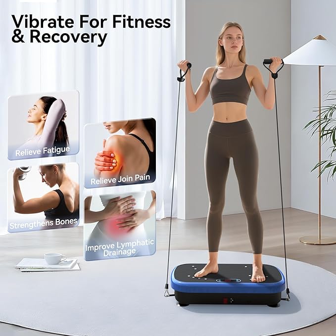 Vibration Plate Exercise Machine Weight Loss, Whole Body Vibration Plate for Lymphatic Drainage, 180 Adjustable Speeds Vibrating Plate Fitness Platform for Women Men
