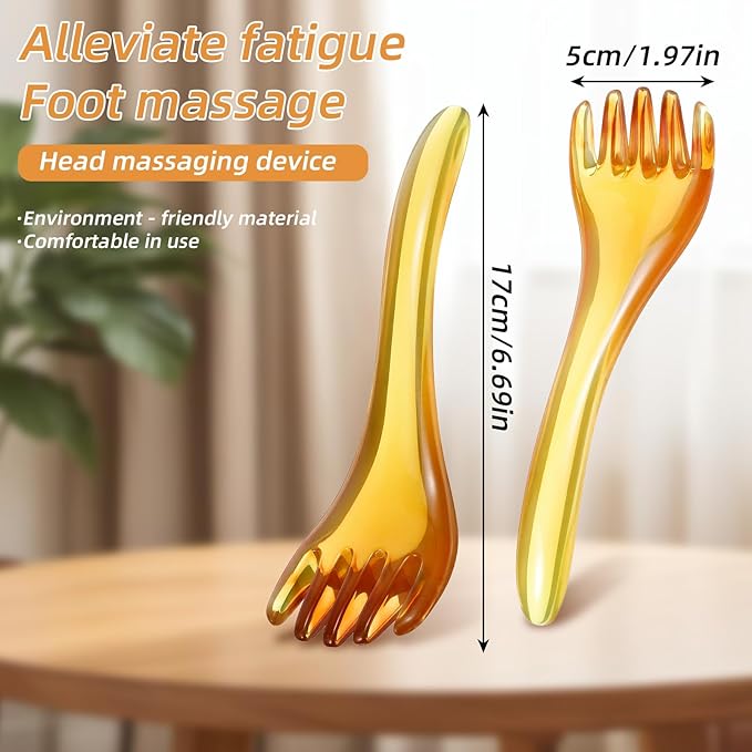 Scalp Massage Tools, 2 Pack Head Spa Gua Sha Tools, Head Massages Comb, Men & Women, Portable Resin SPA Tool for Soothing Heads Massage (Amber)