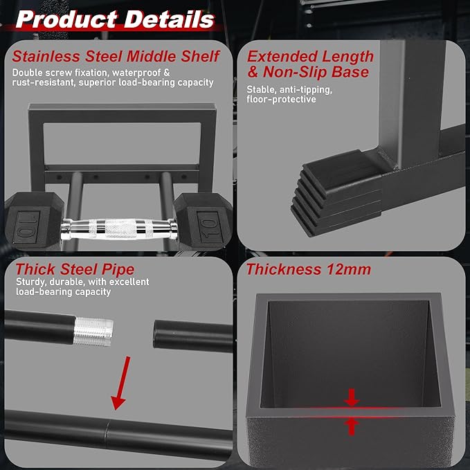 Dumbbell Rack, 2-Tier | 3-Tier Weight Rack for Home Gym, 300LB | 450LB Adjustable Dumbbell Rack Stand Only Weight Storage Rack Gym Organizer