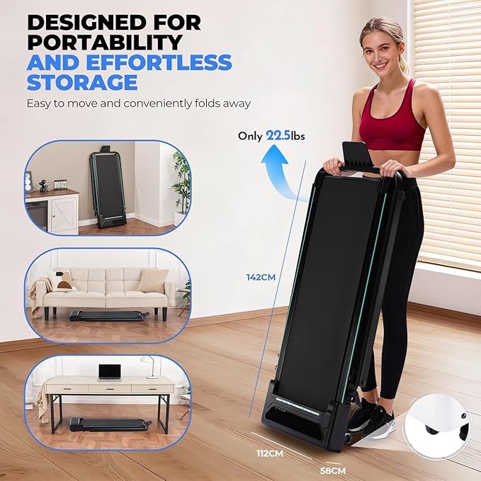 GORISE Walking Pad Treadmill with Adjustable Height Handle Bar and Incline, 3HP Quiet Foldable Under Desk Treadmill, Portable Treadmills for Home 350LBS with Remote Control LED Display